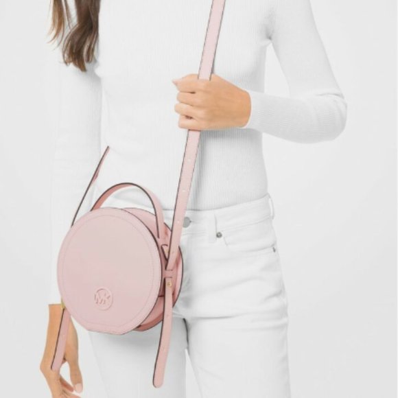 New Leather Michael Kors Aidy Medium Canteen Crossbody Handbag in Pink Blush - Picture 4 of 4